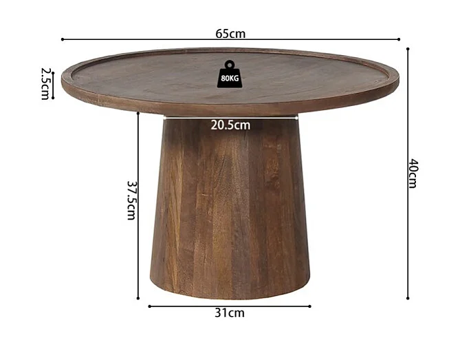 Table basse ronde en bois massif collection JAKARTA - Style ethnique et design - Diamètre 65cm