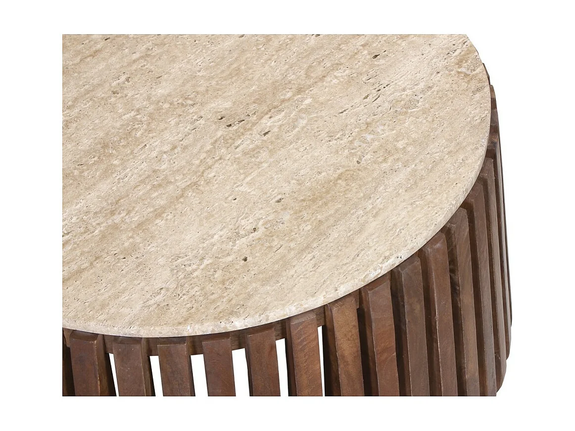 Table basse ronde en bois massif collection DELHI diamètre 70cm - Style ethnique et design