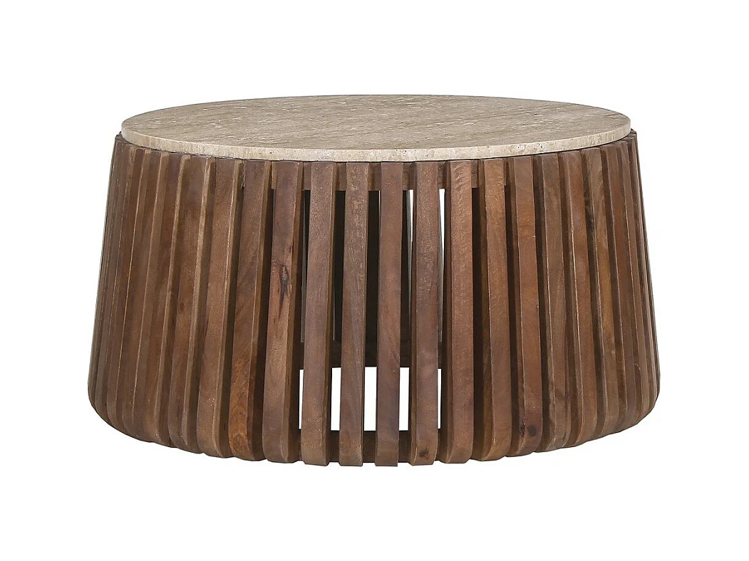 Table basse ronde en bois massif collection DELHI diamètre 70cm - Style ethnique et design