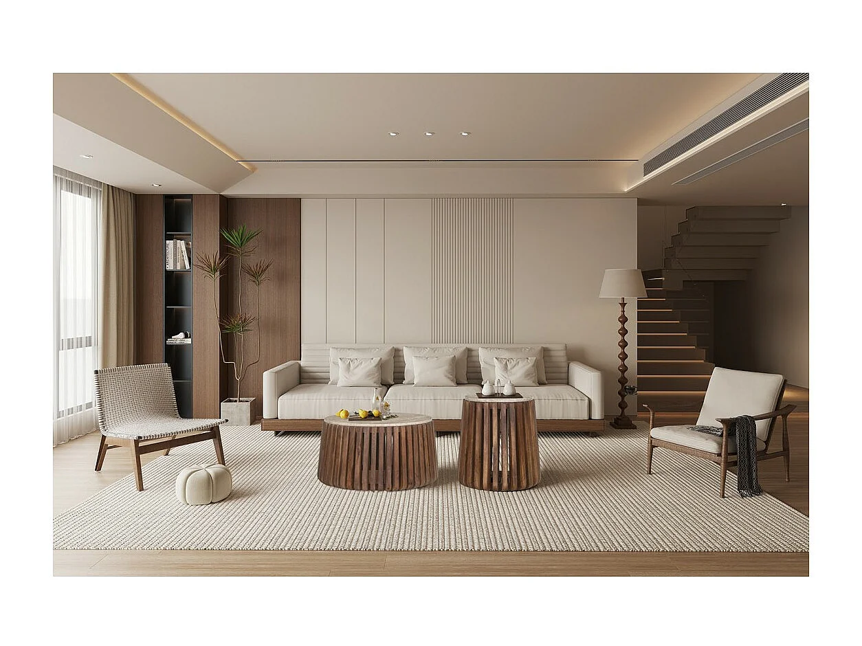 Mesa baja redonda de madera maciza colección DELHI diámetro 70cm - Estilo étnico y diseño