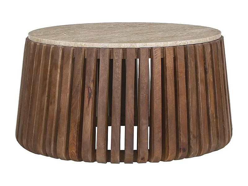 Table basse ronde en bois massif collection DELHI diamètre 70cm - Style ethnique et design