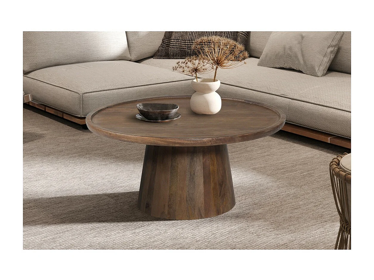 Table basse ronde en bois massif collection JAKARTA - Style ethnique et design - Diamètre 80cm