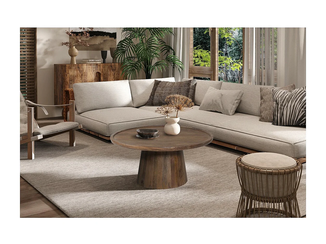 Table basse ronde en bois massif collection JAKARTA - Style ethnique et design - Diamètre 80cm