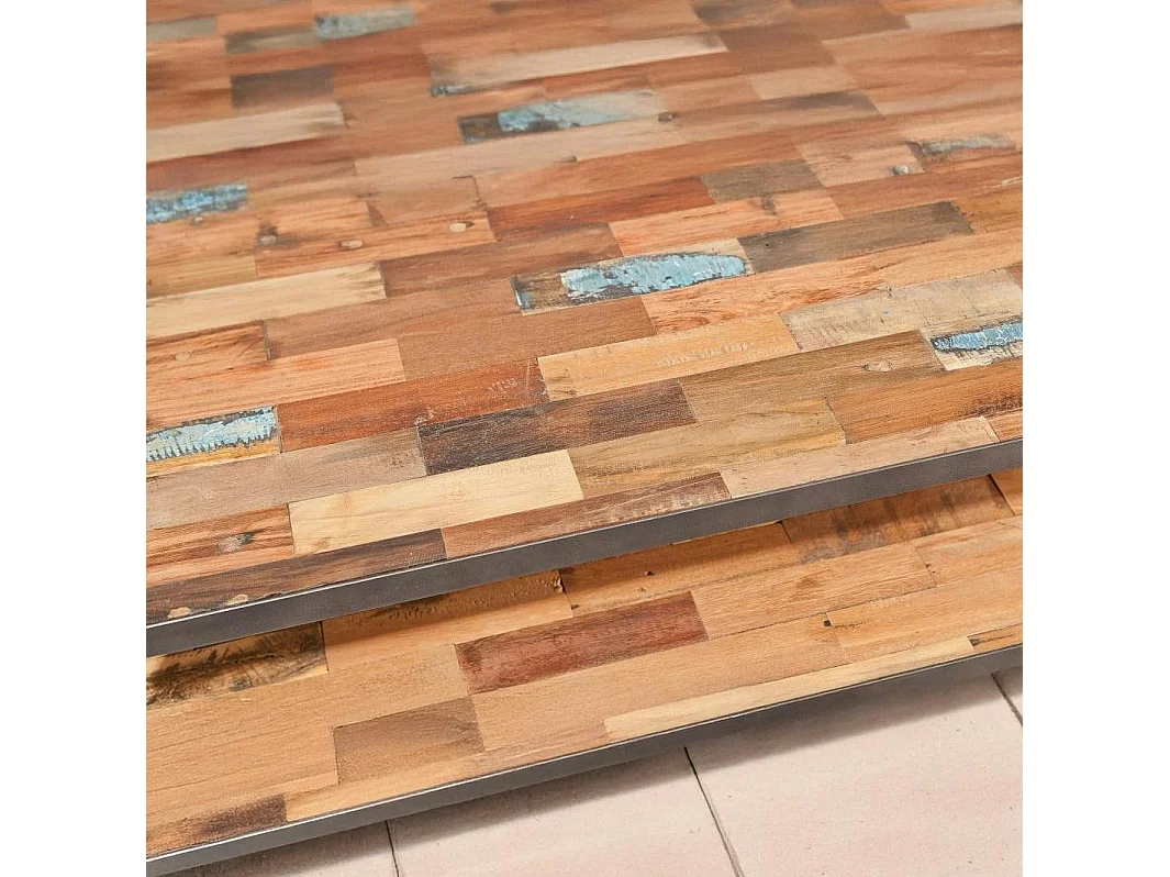 Table basse rectangulaire double plateaux bois recyclée 120x70x35cm CARAVELLE