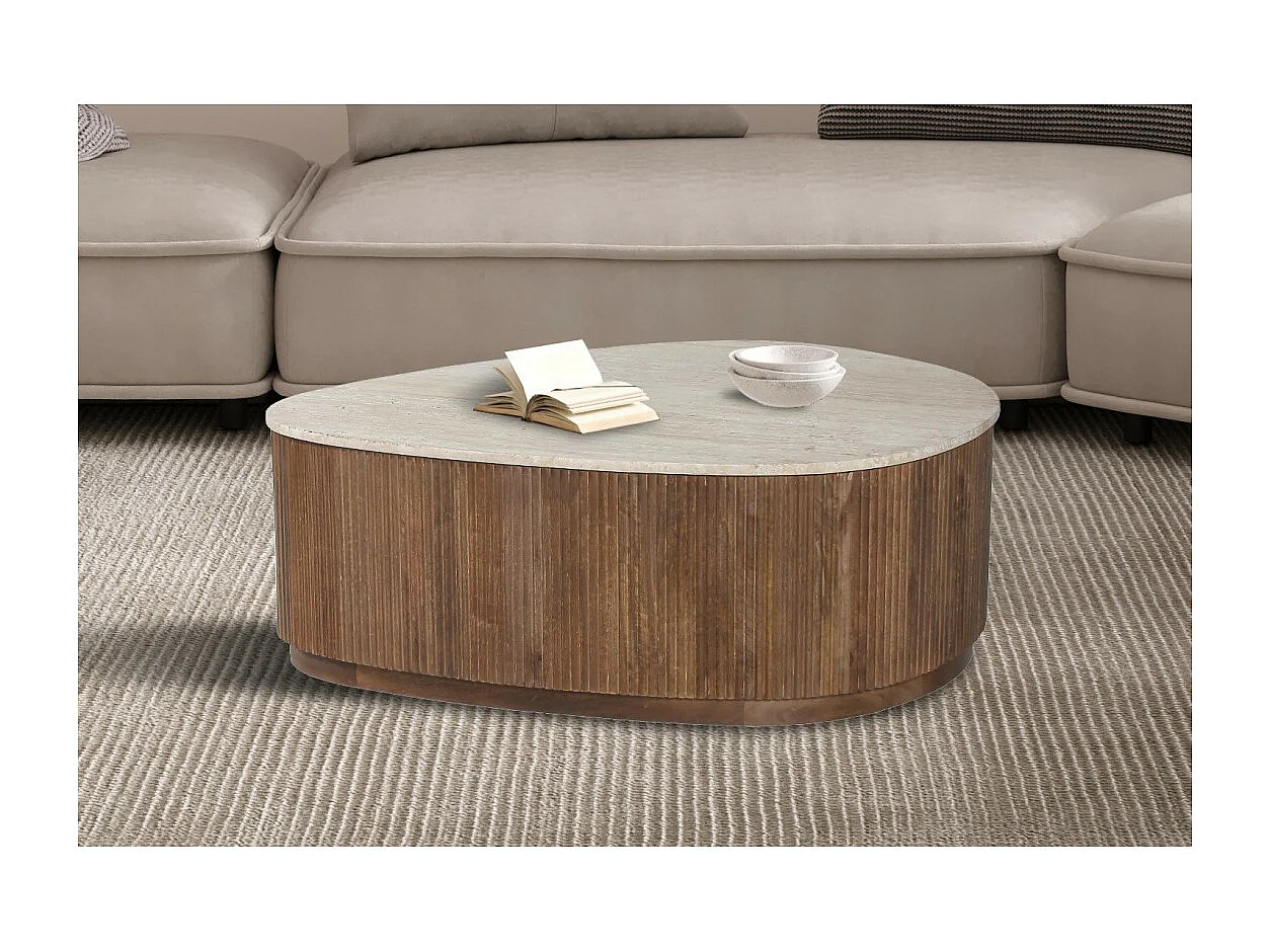 Mesa baja de madera maciza colección DELHI 100cm - Estilo étnico y diseño