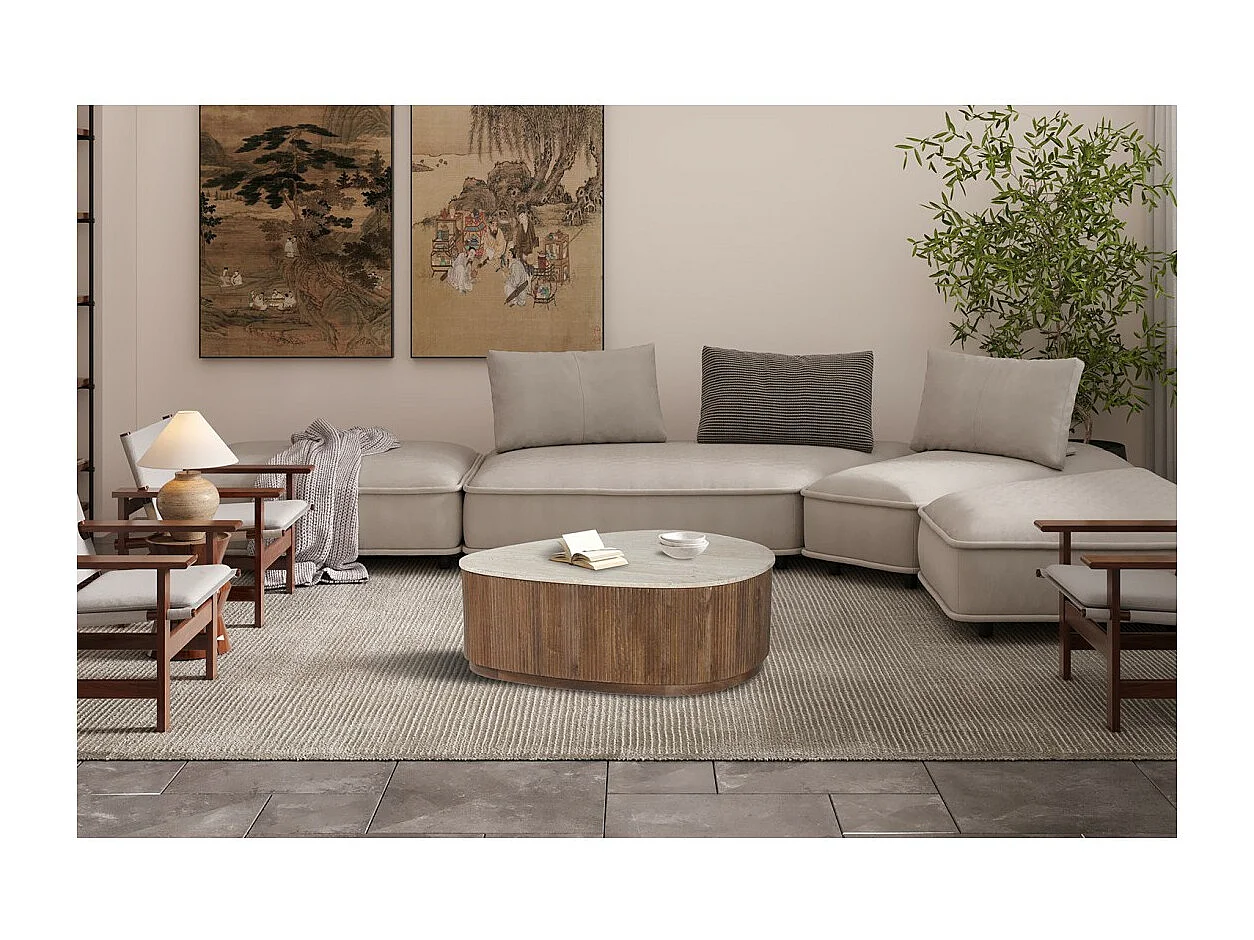 Mesa baja de madera maciza colección DELHI 100cm - Estilo étnico y diseño