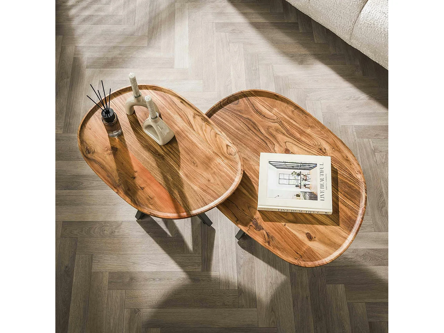 Table de salon gigogne à bords hauts en bois d'acacia (lot de 2) MELBOURNE