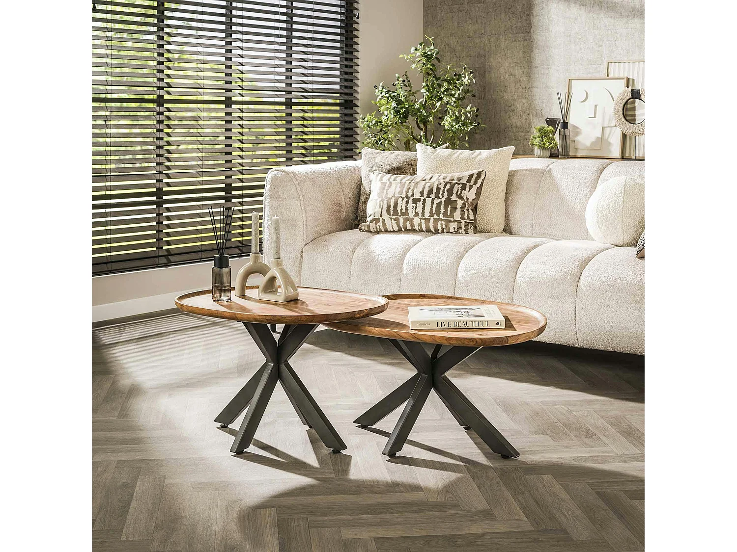 Table de salon gigogne à bords hauts en bois d'acacia (lot de 2) MELBOURNE