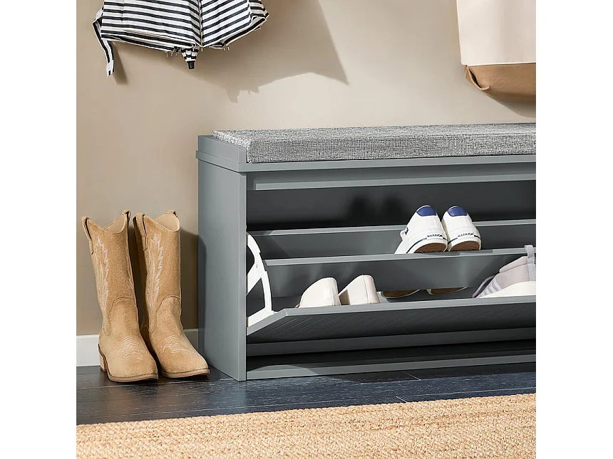 SoBuy FSR98-L-HG Banc à Chaussures, Meuble à Chaussures, Meuble d'entrée, avec Assise Coussin Rembourré et Abattant | Prévente