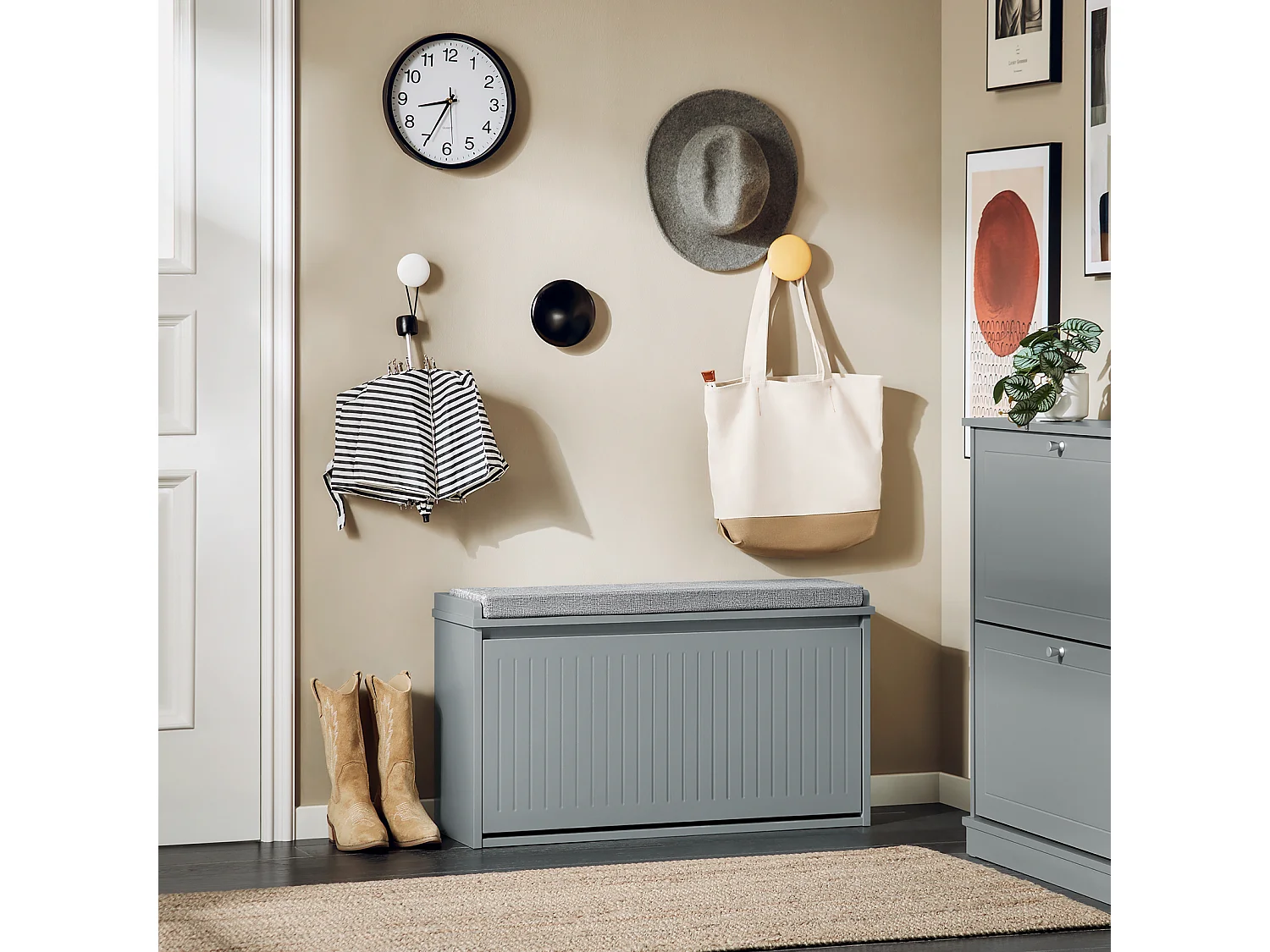 SoBuy FSR98-L-HG Banc à Chaussures, Meuble à Chaussures, Meuble d'entrée, avec Assise Coussin Rembourré et Abattant | Prévente