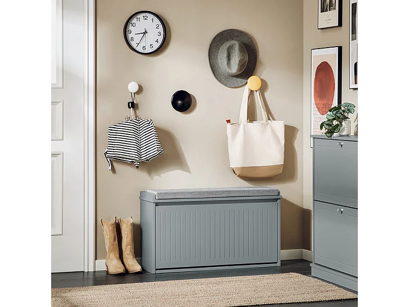 SoBuy FSR98-L-HG Banc à Chaussures, Meuble à Chaussures, Meuble d'entrée, avec Assise Coussin Rembourré et Abattant | Prévente