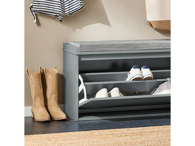 SoBuy FSR98-L-HG Banc à Chaussures, Meuble à Chaussures, Meuble d'entrée, avec Assise Coussin Rembourré et Abattant | Prévente