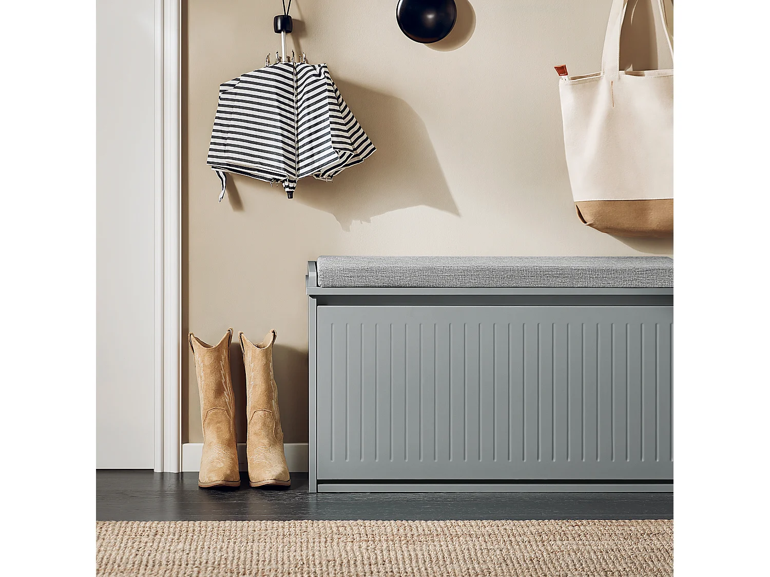 SoBuy FSR98-L-HG Banc à Chaussures, Meuble à Chaussures, Meuble d'entrée, avec Assise Coussin Rembourré et Abattant | Prévente