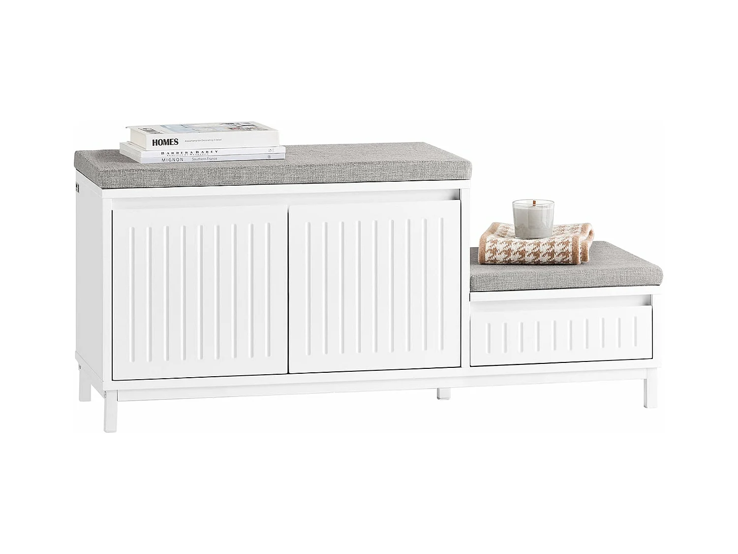 SoBuy FSR172-W Banc de Rangement à Chaussure, Meuble à Chaussures pour Enfants, avec 2 Coussins, 2Portes et 1 Tiroir
