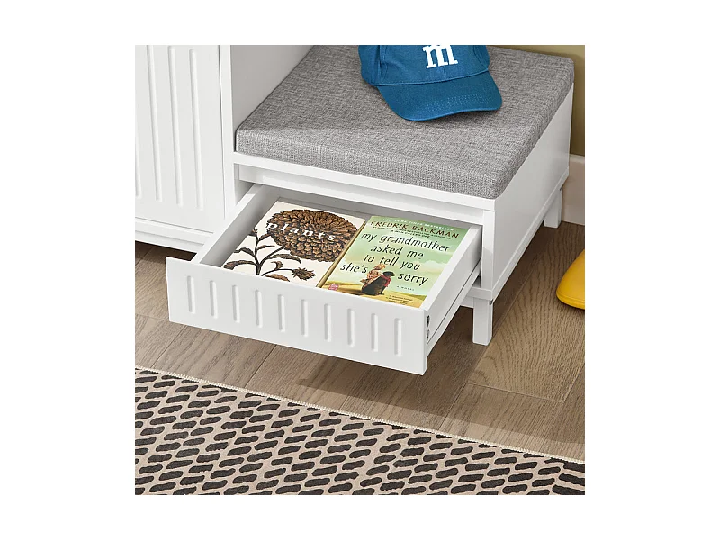 SoBuy FSR172-W Banc de Rangement à Chaussure, Meuble à Chaussures pour Enfants, avec 2 Coussins, 2Portes et 1 Tiroir