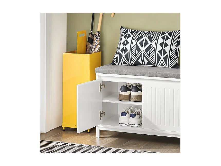 SoBuy FSR172-W Banc de Rangement à Chaussure, Meuble à Chaussures pour Enfants, avec 2 Coussins, 2Portes et 1 Tiroir