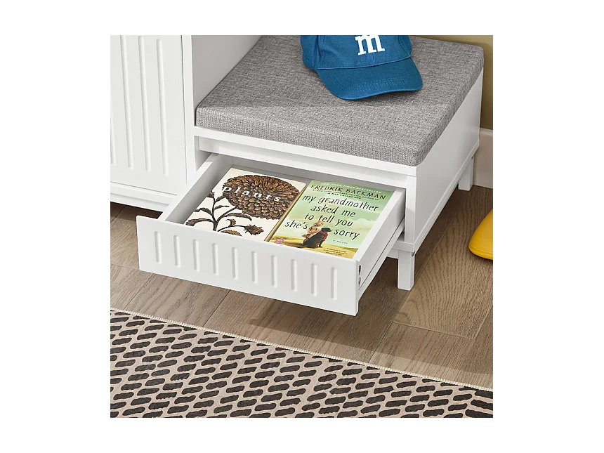 SoBuy FSR172-W Banc de Rangement à Chaussure, Meuble à Chaussures pour Enfants, avec 2 Coussins, 2Portes et 1 Tiroir