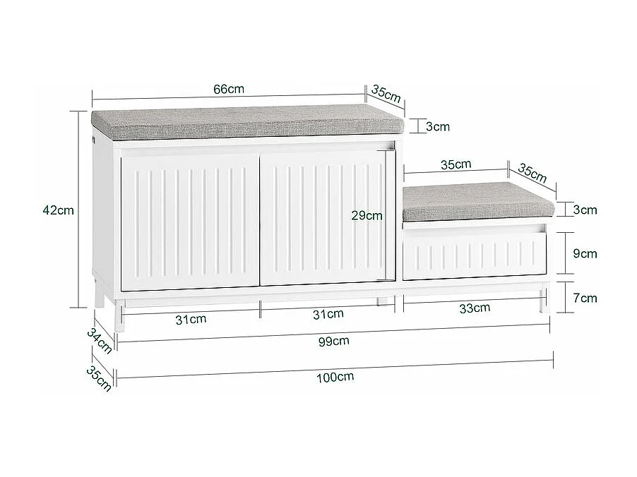 Półka na buty z 2 miejscami i 1 szufladą FSR172-W