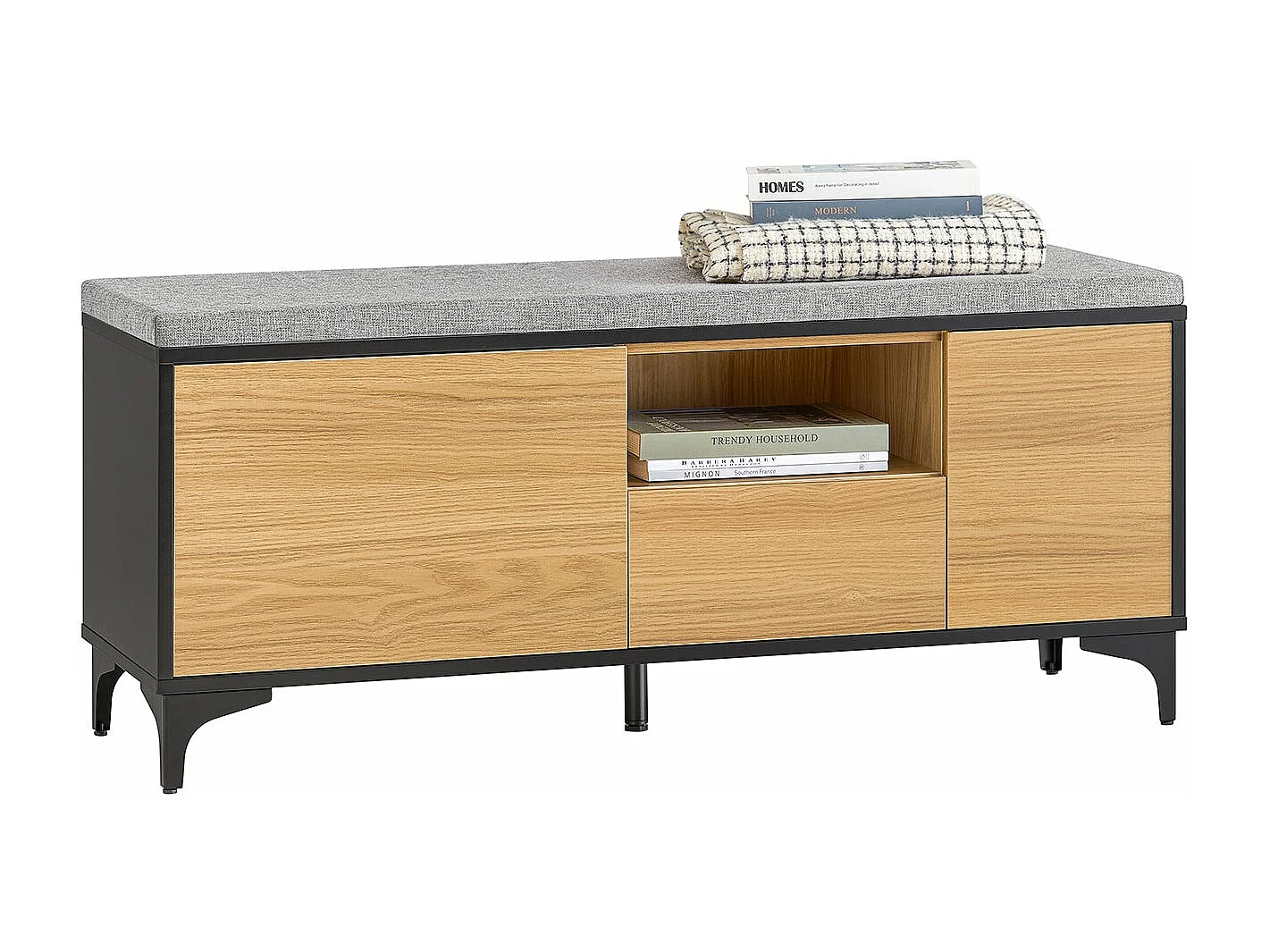 SoBuy FSR175-N Schoenbank met 2 kleppen en 1 schuifladen zitbank schoenencommode schoenenrek natuur BHT ca. 110x44x35cm