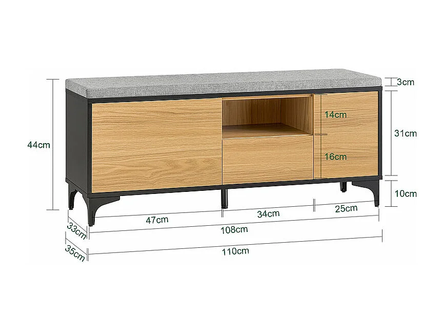 SoBuy FSR175-N Schoenbank met 2 kleppen en 1 schuifladen zitbank schoenencommode schoenenrek natuur BHT ca. 110x44x35cm