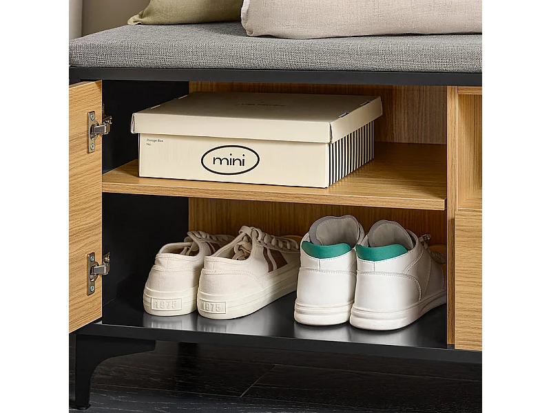 SoBuy FSR175-N Schoenbank met 2 kleppen en 1 schuifladen zitbank schoenencommode schoenenrek natuur BHT ca. 110x44x35cm