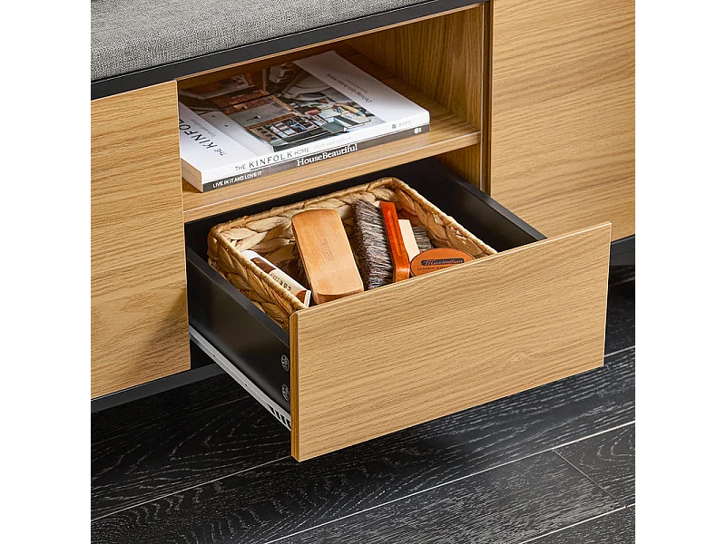 SoBuy FSR175-N Schoenbank met 2 kleppen en 1 schuifladen zitbank schoenencommode schoenenrek natuur BHT ca. 110x44x35cm
