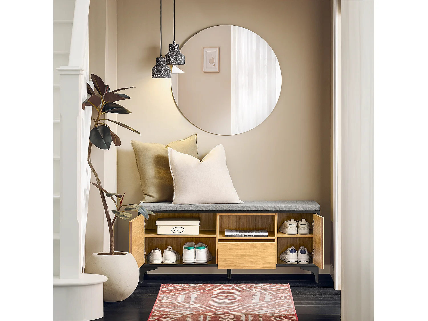 SoBuy FSR175-N Schoenbank met 2 kleppen en 1 schuifladen zitbank schoenencommode schoenenrek natuur BHT ca. 110x44x35cm