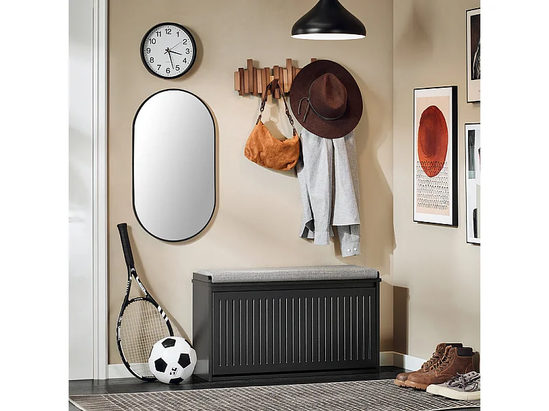 SoBuy FSR98-L-SCH Banc à Chaussures, avec Assise Coussin Rembourré et Abattant