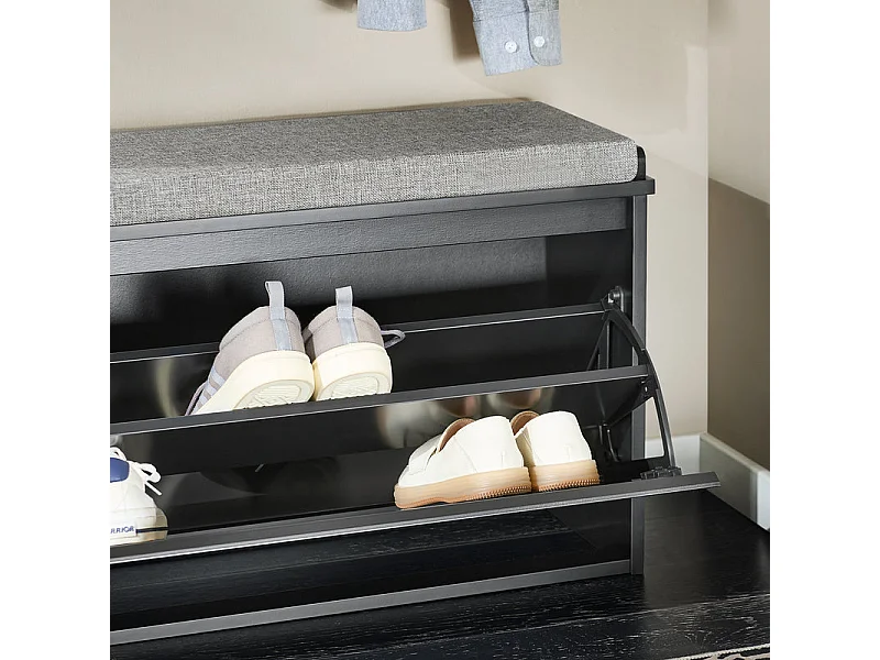SoBuy FSR98-L-SCH Banc à Chaussures, avec Assise Coussin Rembourré et Abattant