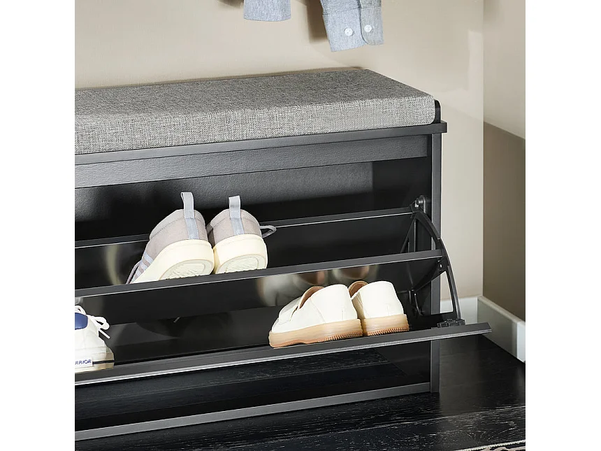 SoBuy FSR98-L-SCH Banc à Chaussures, avec Assise Coussin Rembourré et Abattant
