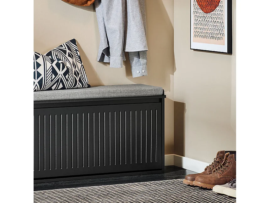 SoBuy FSR98-L-SCH Banc à Chaussures, avec Assise Coussin Rembourré et Abattant