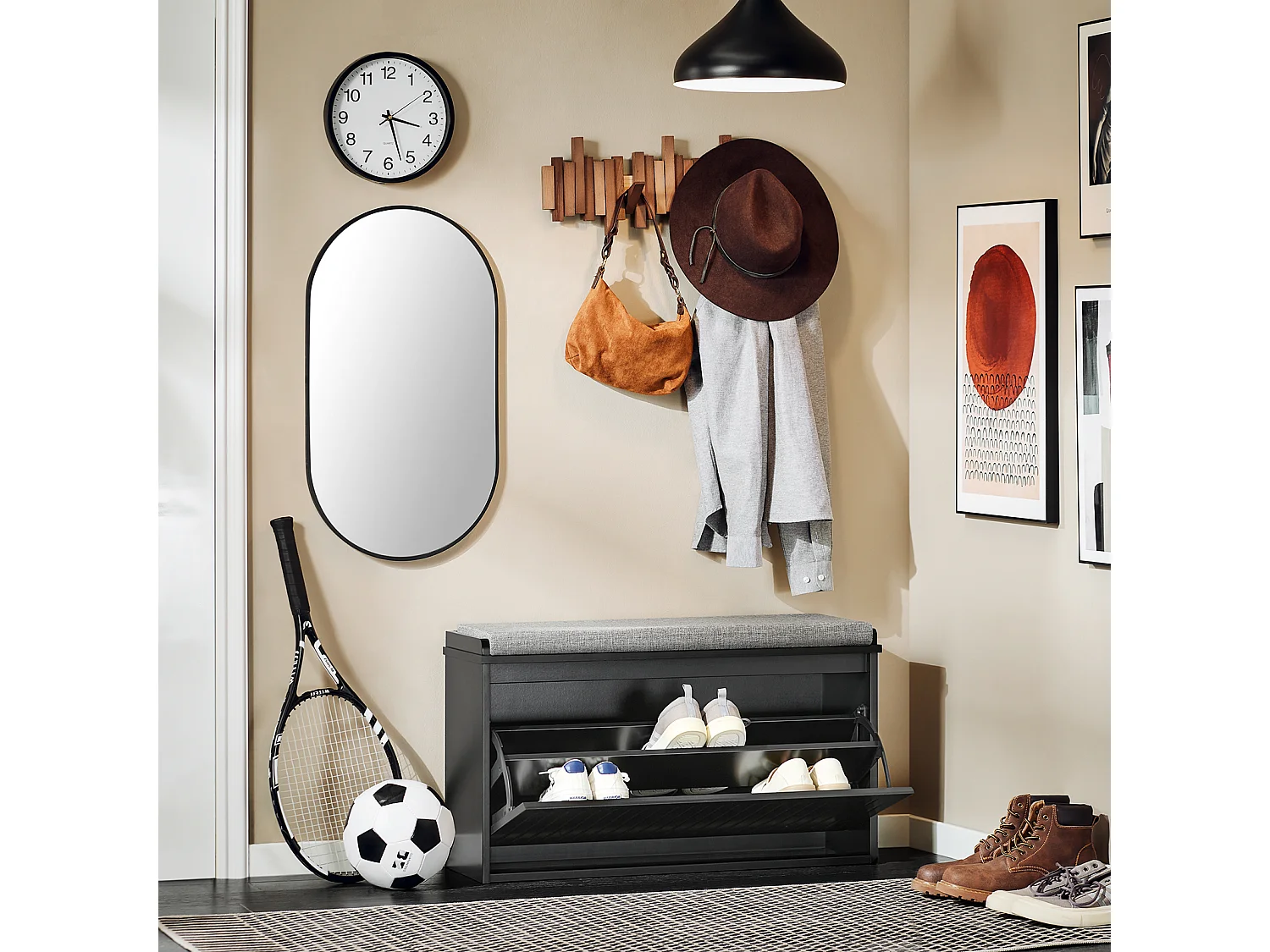 SoBuy FSR98-L-SCH Banc à Chaussures, avec Assise Coussin Rembourré et Abattant