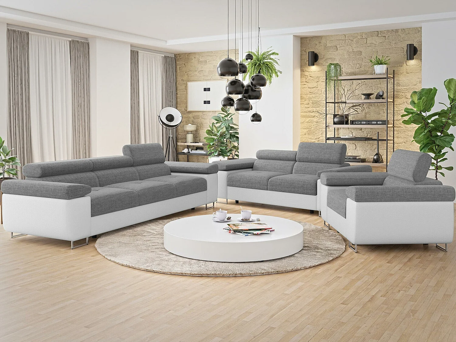 Canapé convertible 2 places en tissu gris 70x263x102 cm