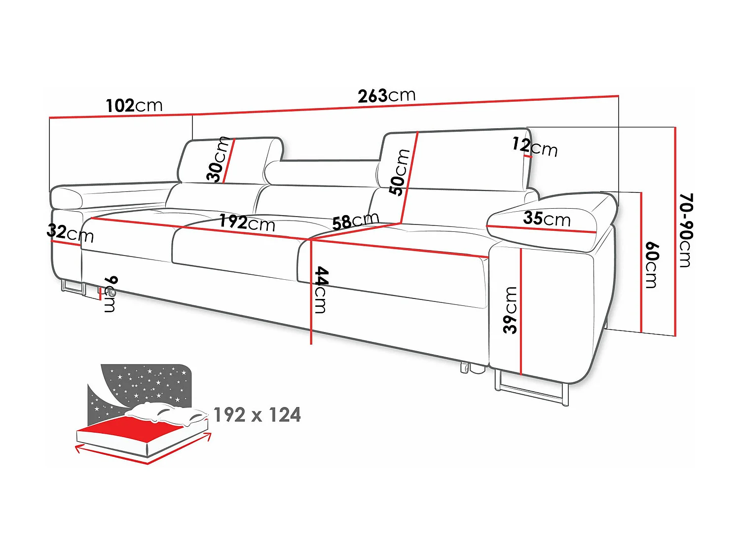 Sofá-cama Comfivo Eliferu 108, 70x263x102cm