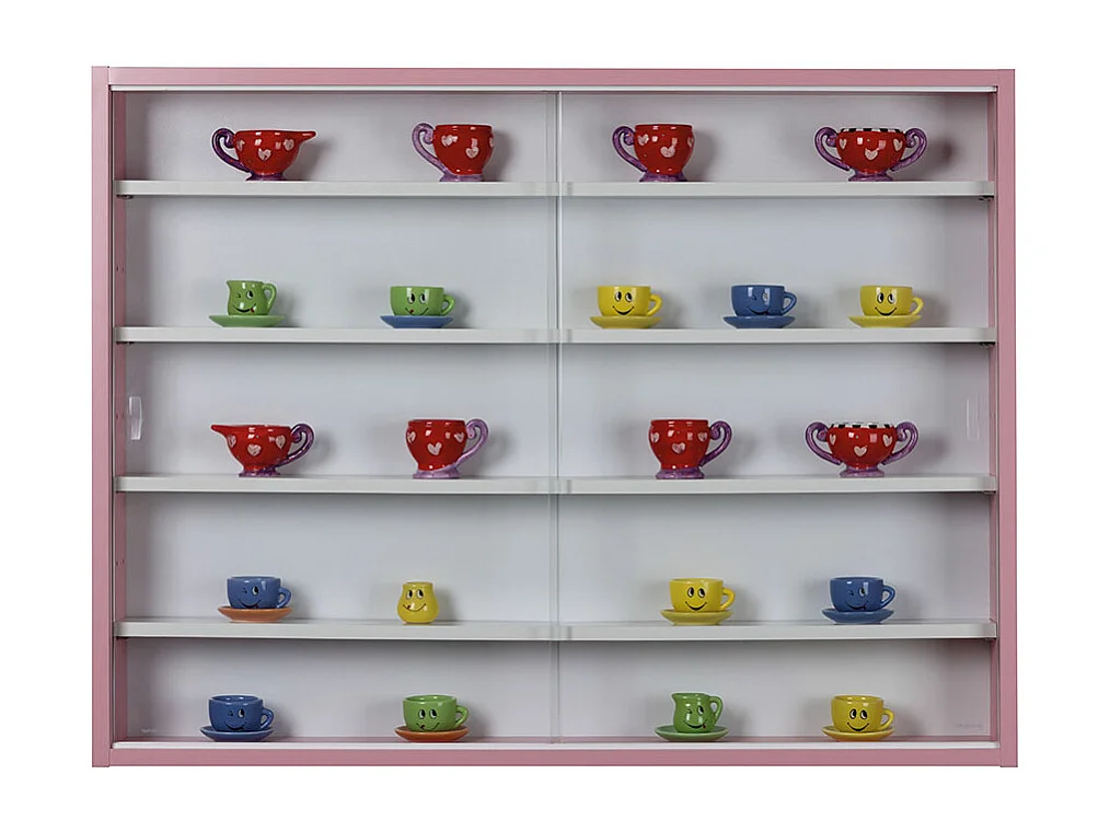 Pinkruby citrine vitrine, 2 portes coulissantes rose, blanc.