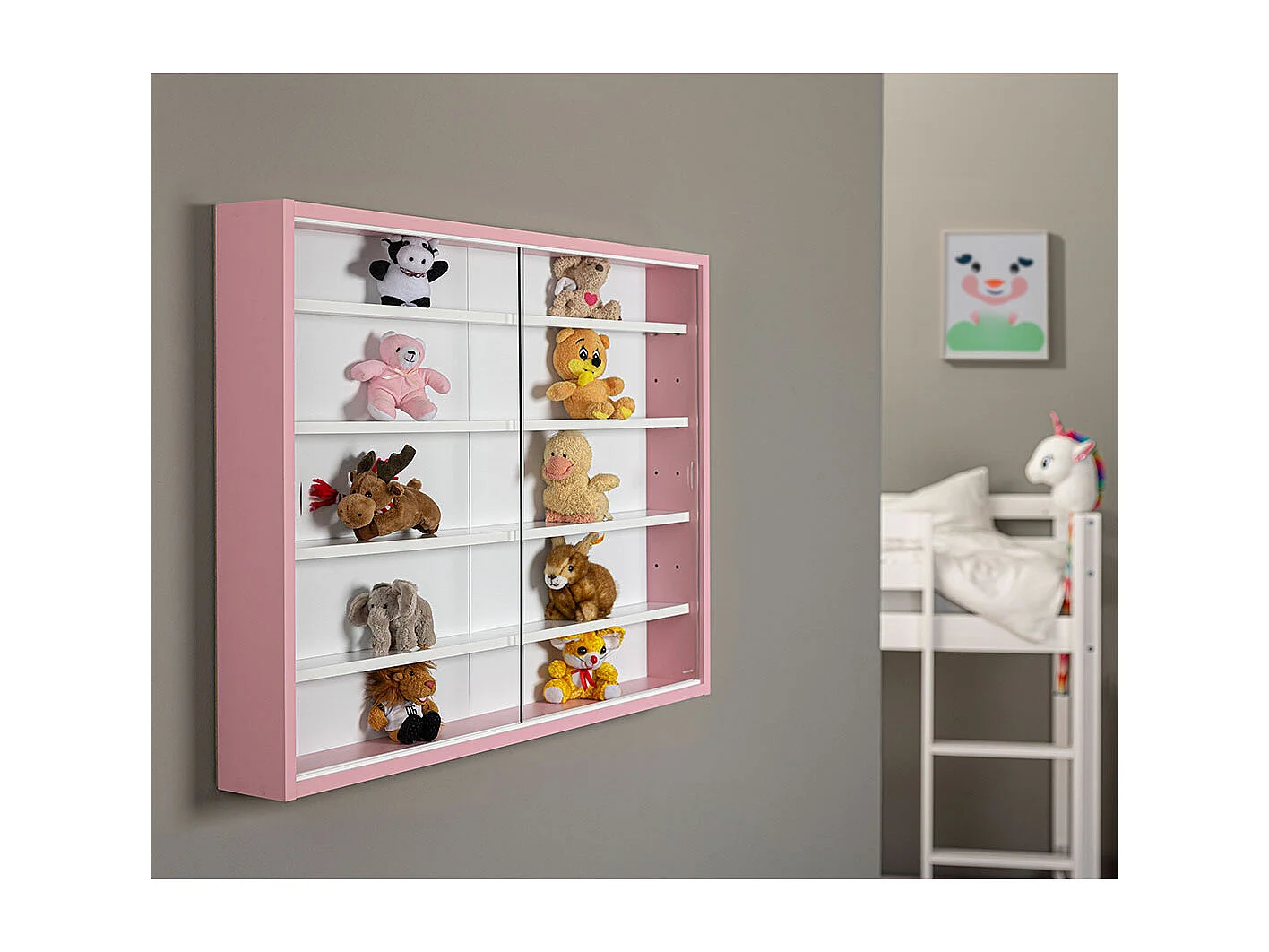 Pinkruby citrine vitrine, 2 portes coulissantes rose, blanc.