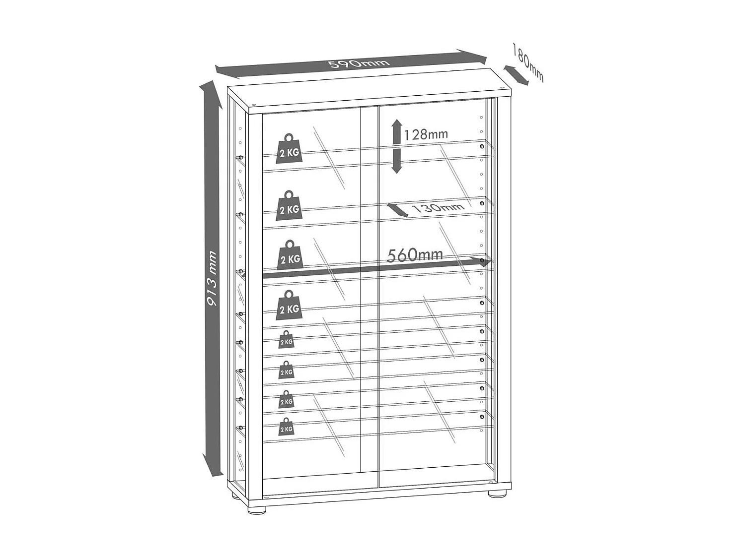 VitrosaMini vitrine accroché au mur avec miroir 2 portes en verre Incl. lumières LED couleur argent.