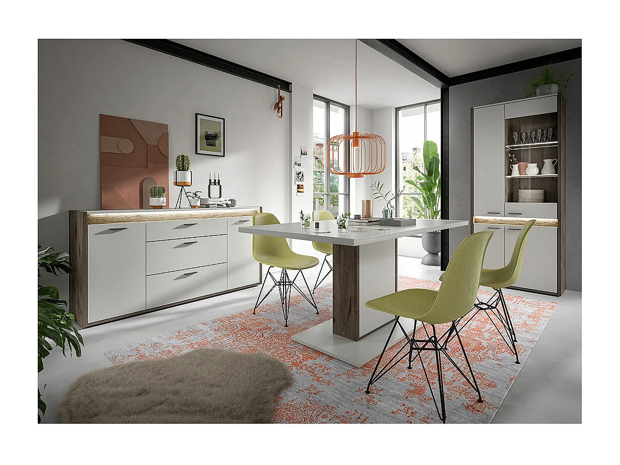 Falcona Vitrinenschrank 4 Türen inkl. LED Beleuchtung hellgrau.