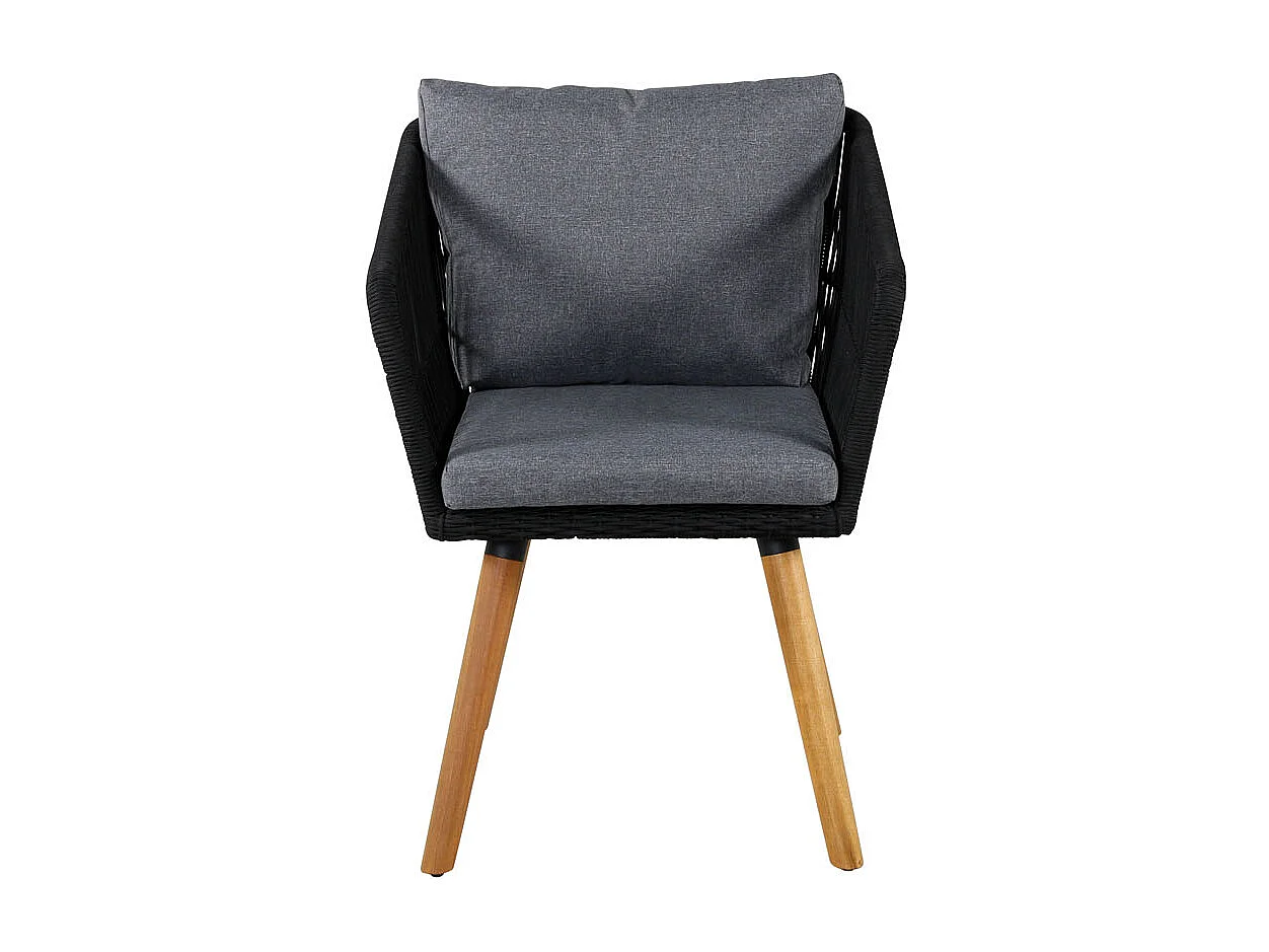Chania Chaise de jardin avec accoudoirs avec Coussin Acacia, noir.