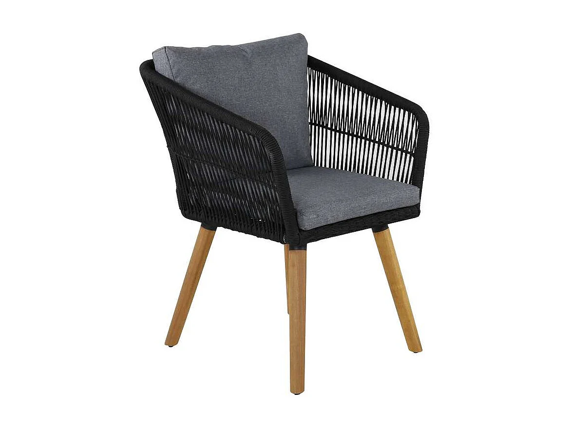 Chania Chaise de jardin avec accoudoirs avec Coussin Acacia, noir.
