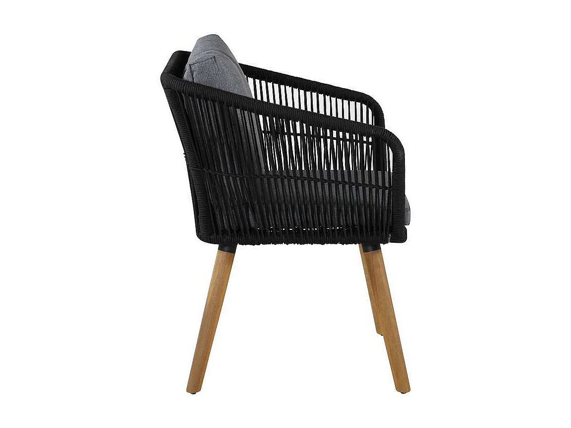 Chania Chaise de jardin avec accoudoirs avec Coussin Acacia, noir.