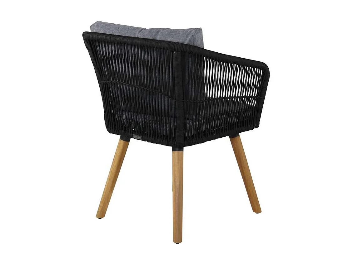 Chania Chaise de jardin avec accoudoirs avec Coussin Acacia, noir.