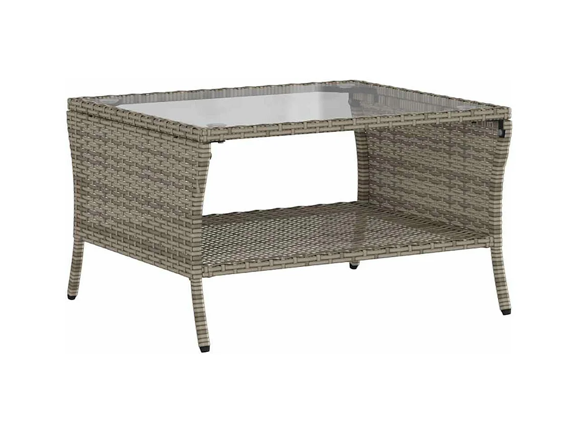 Canapé de jardin 2 places coussins et table gris résine tressée