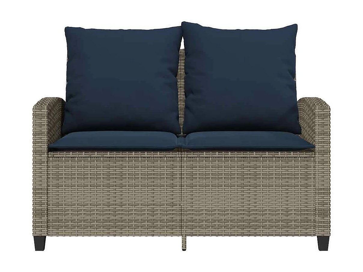 Canapé de jardin 2 places coussins et table gris résine tressée