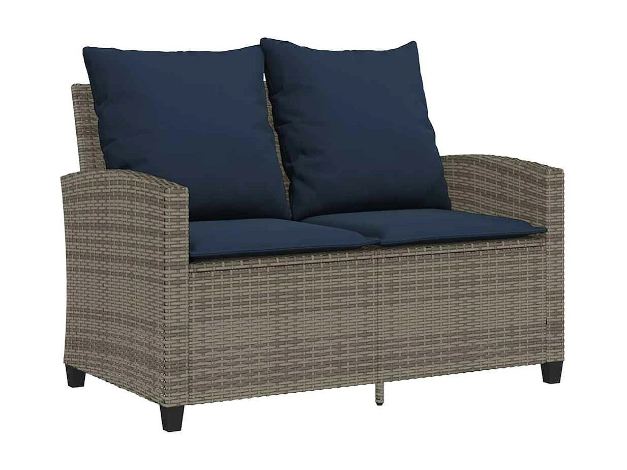 Canapé de jardin 2 places coussins et table gris résine tressée