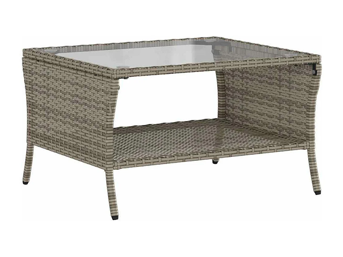 Canapé de jardin 2 places coussins et table gris résine tressée