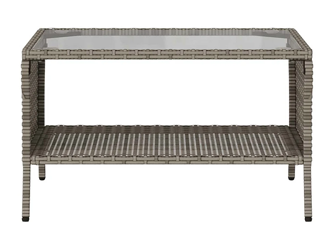 Canapé de jardin 2 places coussins et table gris résine tressée