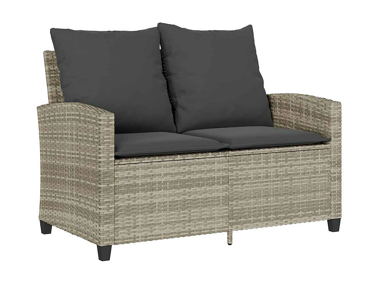 Sofá jardín de 2 plazas con cojín y mesa gris claro