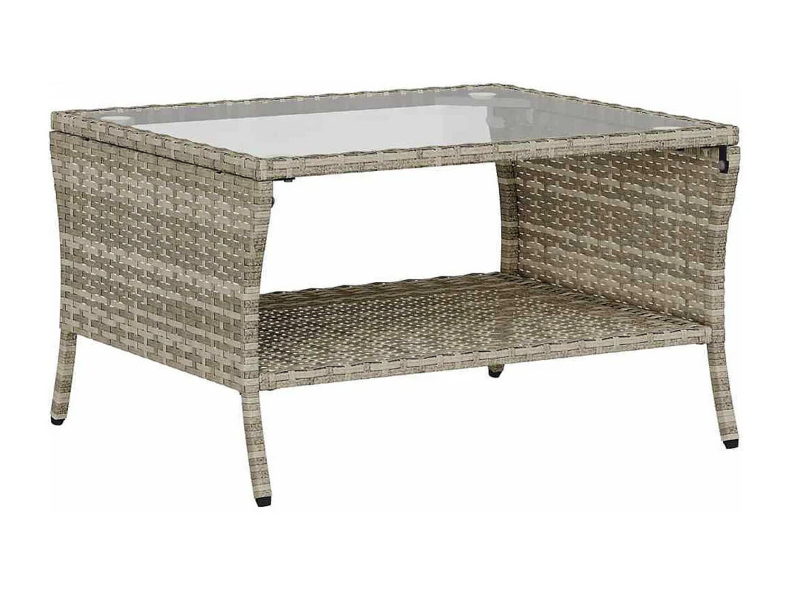 Canapé de jardin 2places coussins et table gris clair polyrotin