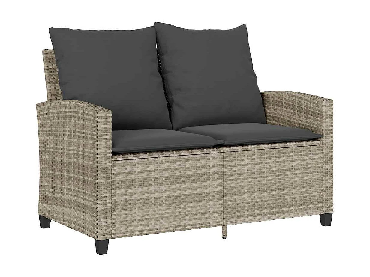 Canapé de jardin 2places coussins et table gris clair polyrotin